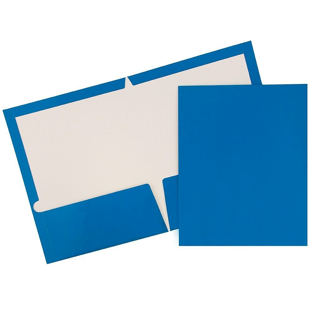 Image of JAM Paper Glossy Two Pocket Presentation Folders, Royal Blue, 100 Pack (AMP00334B)