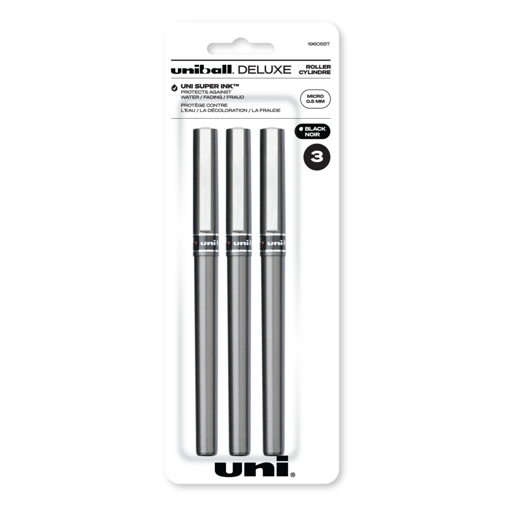 Image of uni-ball Deluxe Rollerball Pens - Micro Point (0.5mm) - Black - 3 Pack, Black_74085