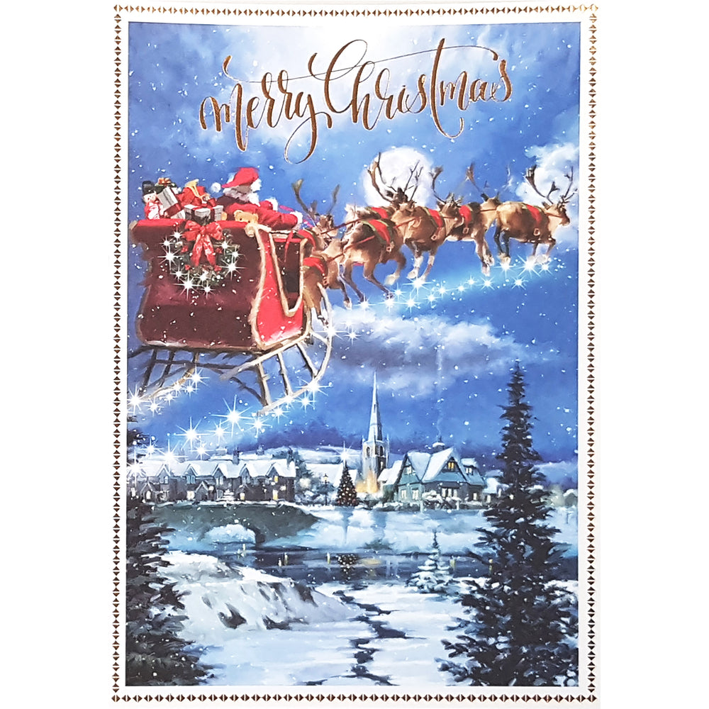 Image of Rosedale "Merry Christmas" Santa Reindeers Greeting Cards with Envelopes - 5-1/2" x 8" - 12 Pack