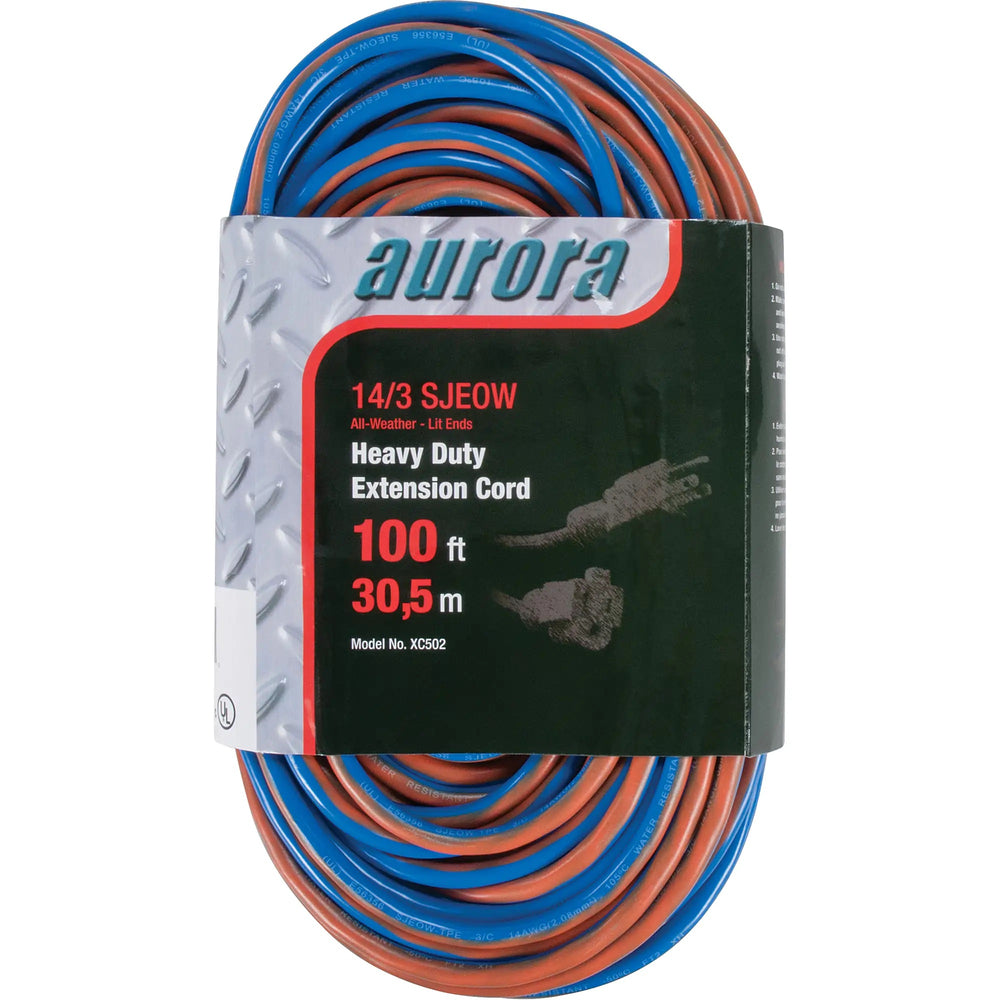 Image of Aurora Tools All Weather TPE-Rubber Extension Cord with Light Indicator, Heavy-Duty, 100'