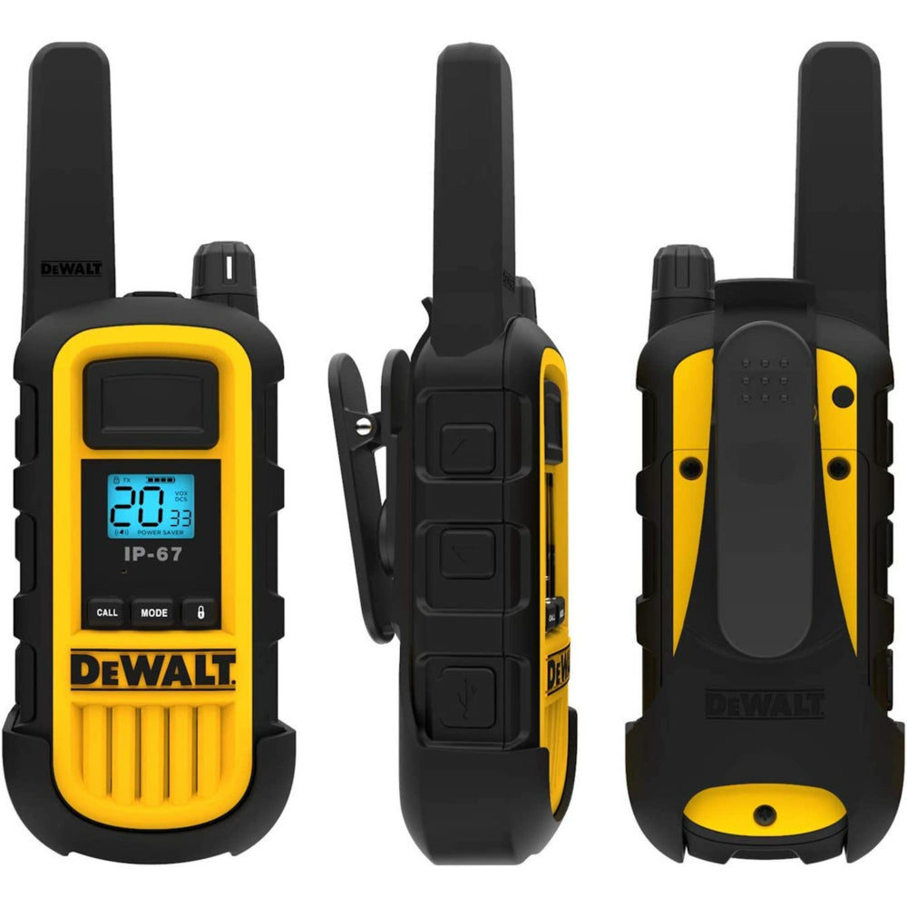 Image of Dewalt Heavy Duty 300K SQ FT GMRS Walkie Talkie with Surveillance Headse - 2 Pack, Black