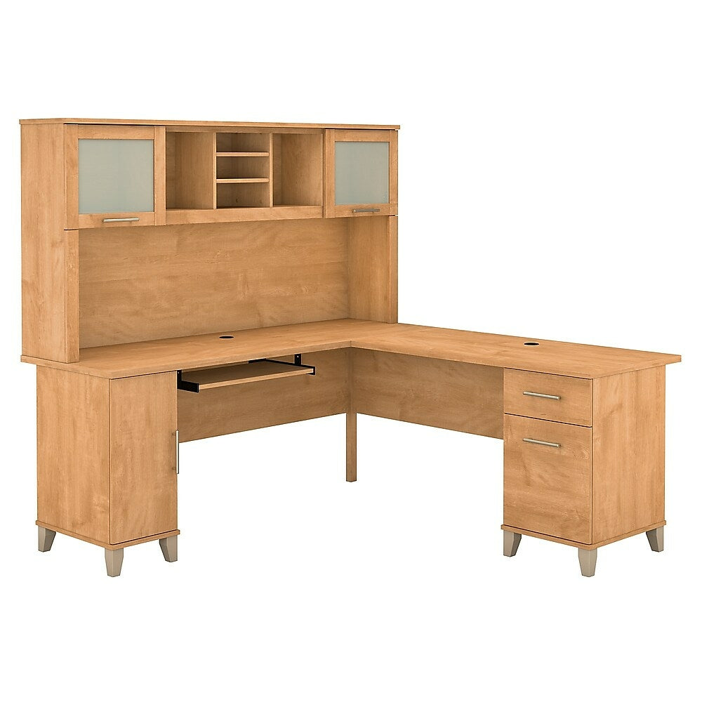 Image of Bush Furniture Somerset 72W L Shaped Desk with Hutch, Maple Cross (SET001MC), Brown