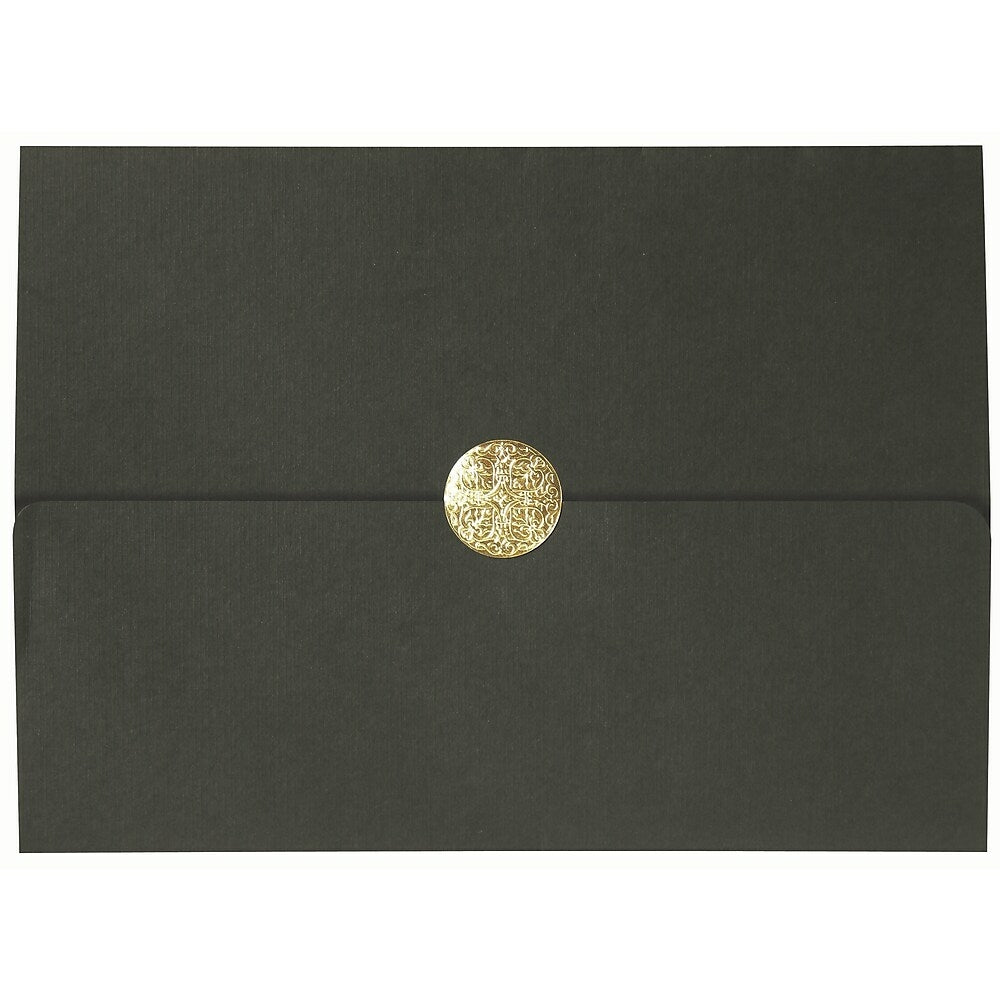 Image of St. James Elite Medallion Fold Certificate Holders, Black Linen with Gold Medallion, 5 Pack