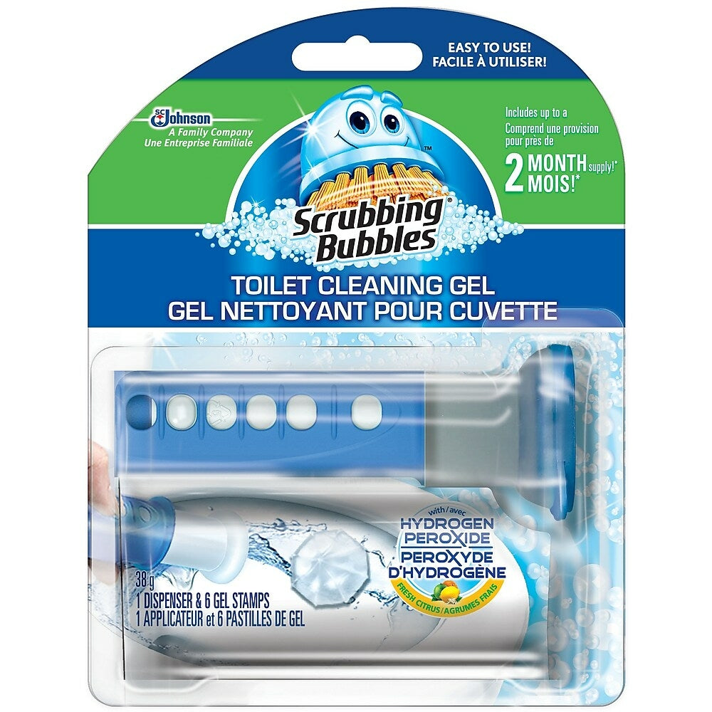 Image of Scrubbing Bubbles Toilet Cleaning Gel Dispenser and Stamps Pack - Citrus Hydrogen Peroxide, 6 Pack