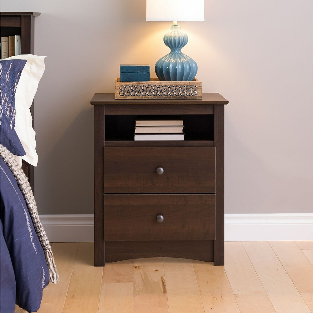 Image of Prepac 28" Fremont Tall 2 Drawer Nightstand With Open Shelf, Espresso, Brown