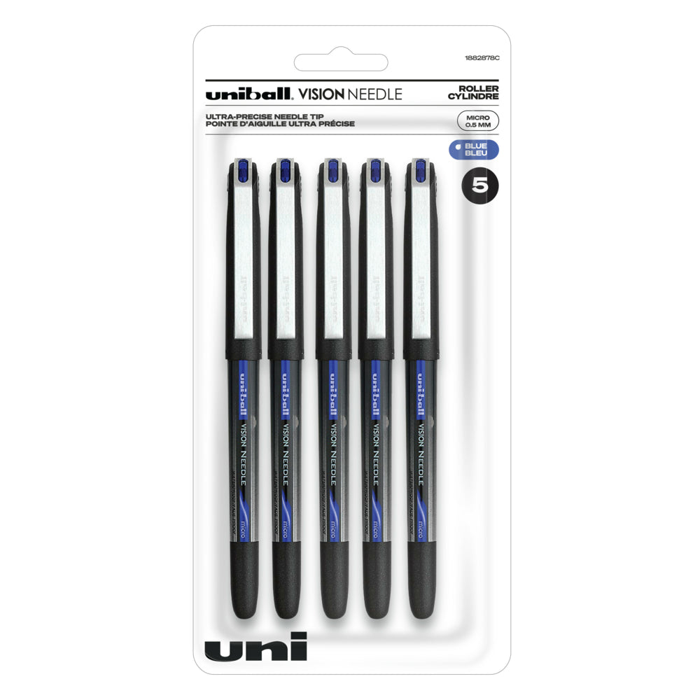 Image of uni-ball Vision Needle Rollerball Pens - Micro Point (0.5mm) - Blue - 5 Pack