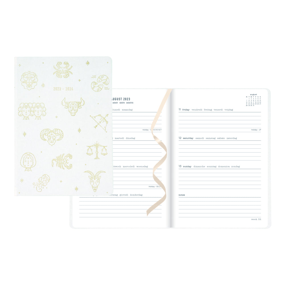 Image of Letts 2023-2024 Academic Weekly Planner - 8-1/4" H x 5-7/8" W - Ivory - Zodiac Designs - Multilingual
