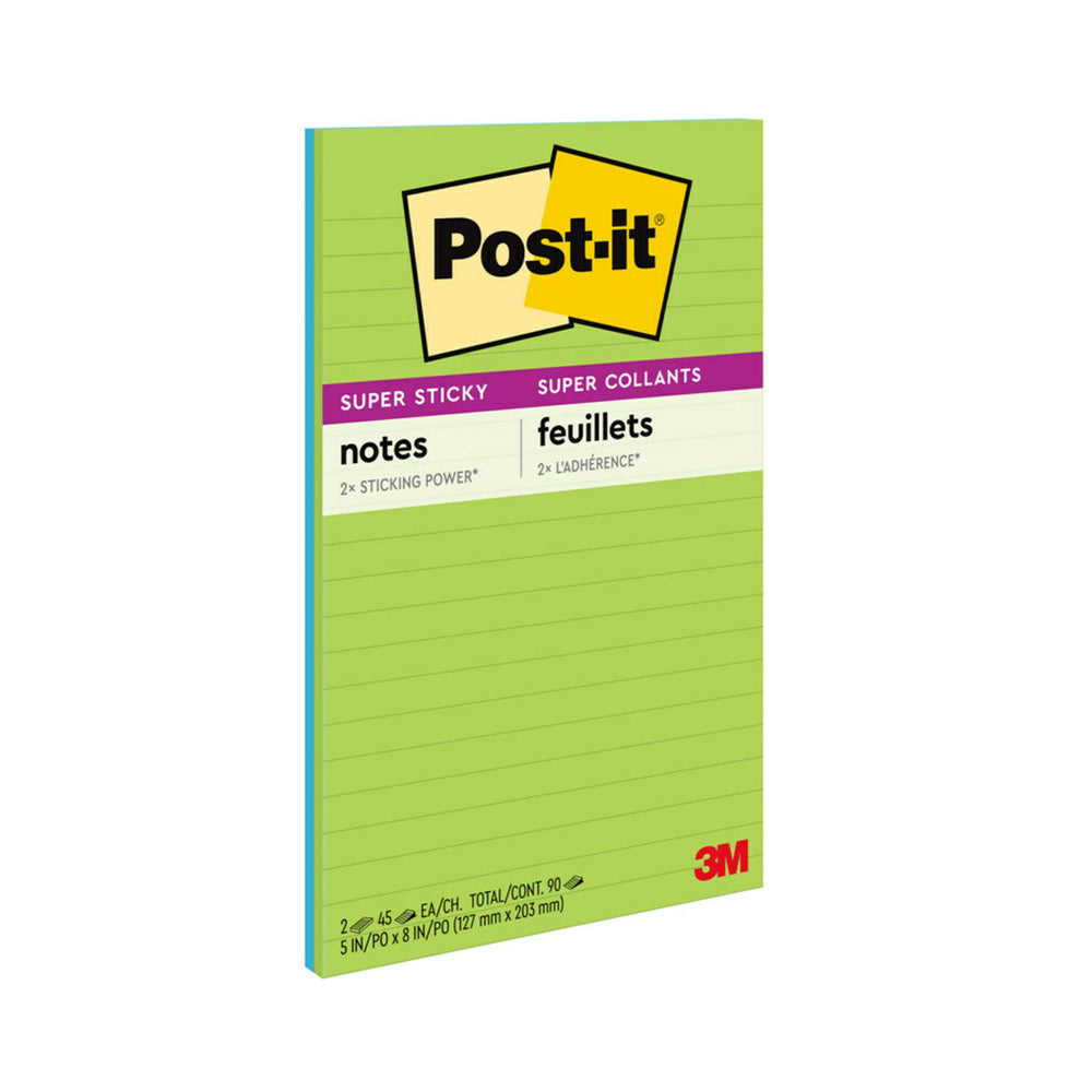 Image of Post-it Super Sticky Notes - 5" x 8" - Assorted Energy Boost Collection - Lined - 90 sheets - 2 Pack, Multicolour