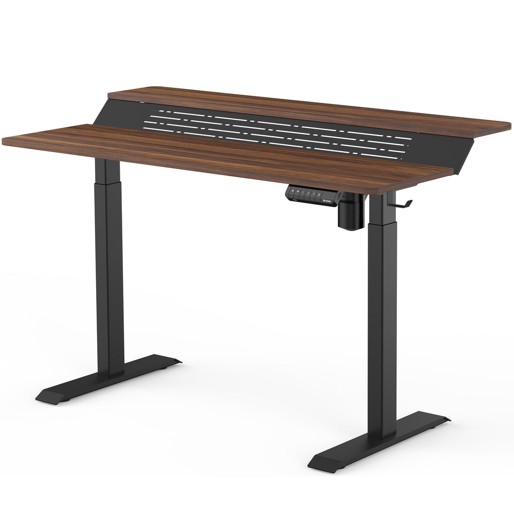 Image of FENGE Piano Height-Adjustable 55" Electric Standing Desk with USB Port & 3 Memory Presets - Walnut Brown