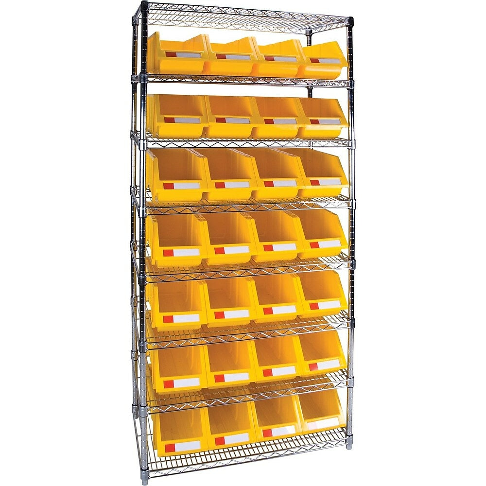 Image of Kleton Heavy-Duty Wire Shelving Units With Storage Bins, 8 Tiers, 36" W x 74" H x 14" D - Yellow