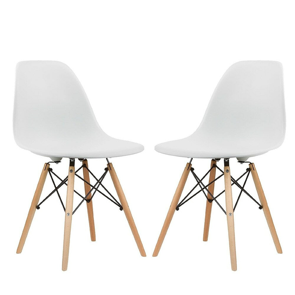 Image of Nicer Furniture Eames Style Side Chair with Natural Wood Legs Eiffel Dining Room Chair, White, 4 Pack