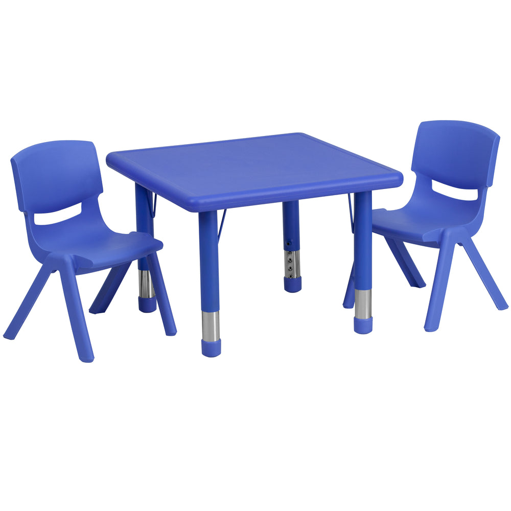Image of Flash Furniture 24" Square Blue Plastic Height Adjustable Activity Table Set with 2 Chairs