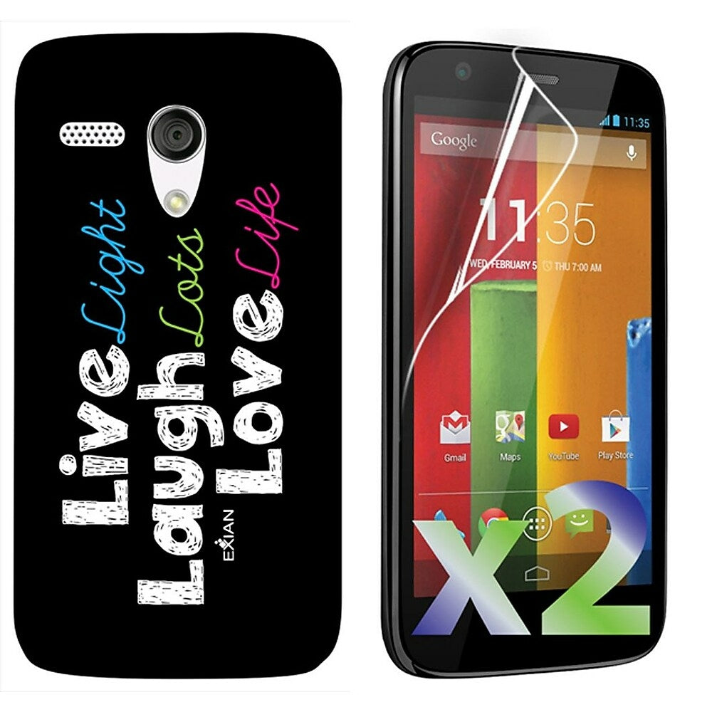 Image of Exian TPU Case and Screen Guards (2 Pack) for Motorola Moto G - Live Laugh Love, Black