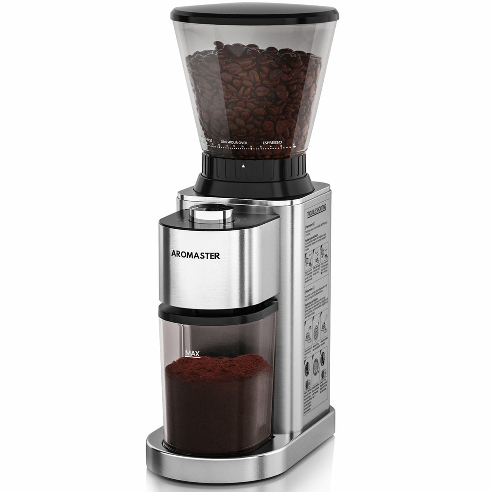 Image of Aromaster Electric Burr Coffee Grinder - Stainless Steel, Black