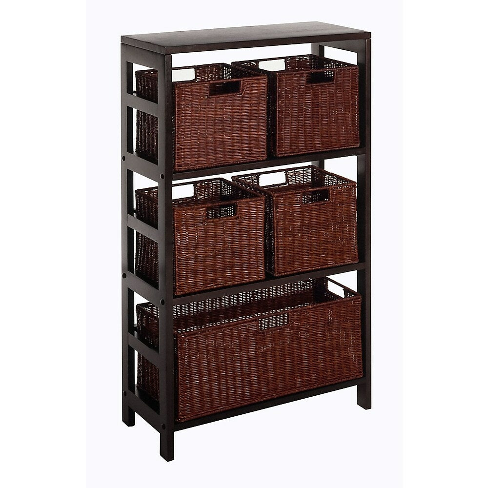 Image of Winsome Leo 6-Piece Shelf and Baskets; Shelf, 4 Small and 1 Large Baskets, Espresso
