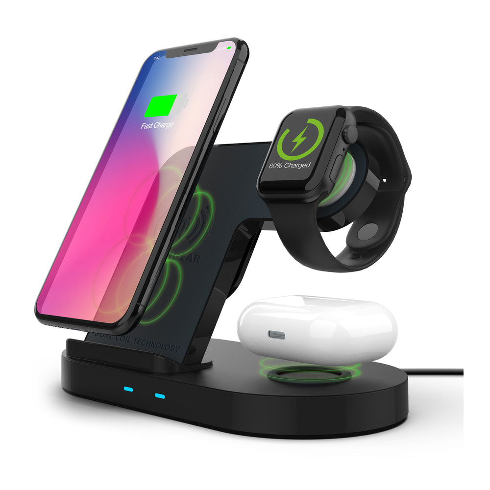 Image of Hypergear 15W 3-in-1 Wireless Charging Dock for Phone, Watch & Wireless Headphones, Black