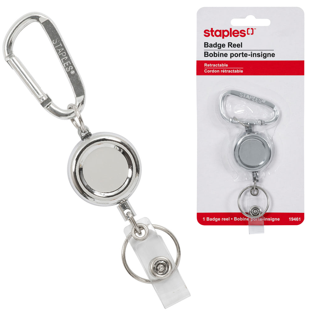 Image of Staples Spring Clip Badge Reel - Silver - 24" Cord