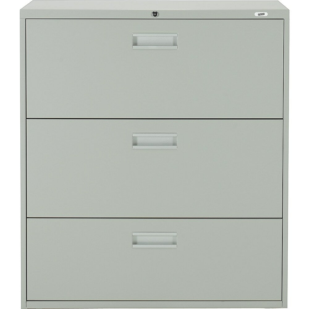 Image of Staples Lateral File Cabinet, 3-Drawer, Grey, Grey_Silver