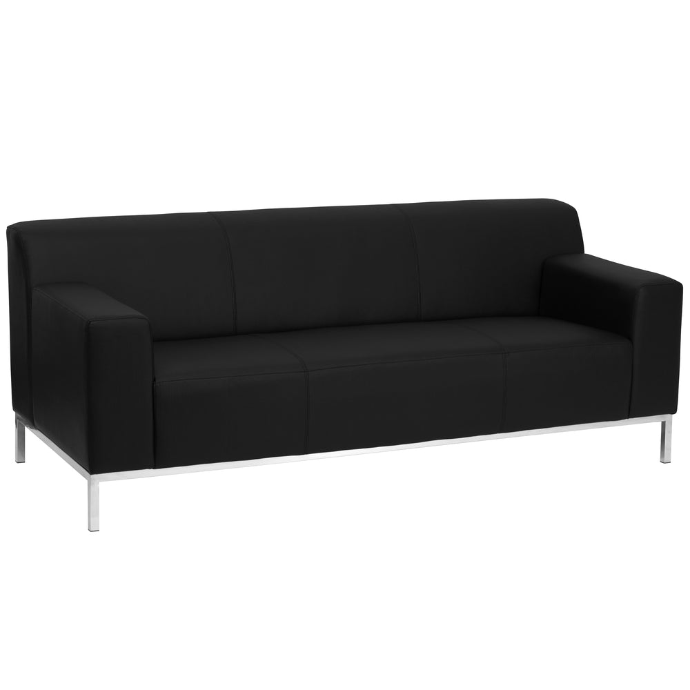 Image of Flash Furniture HERCULES Definity Series Contemporary Black LeatherSoft Sofa with Stainless Steel Frame