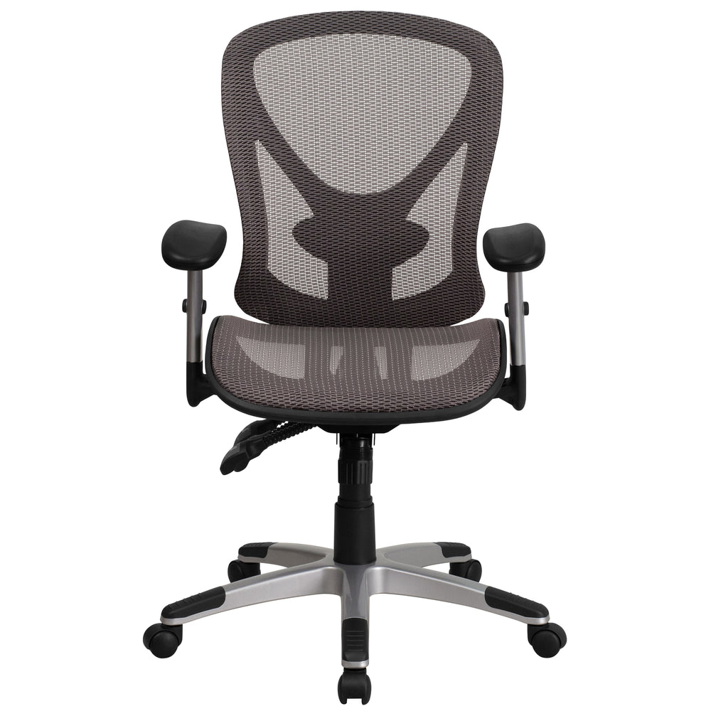 Image of Flash Furniture High Back Brown Fabric & Black Vinyl Executive Swivel Office Chair with Arms, Grey_Silver