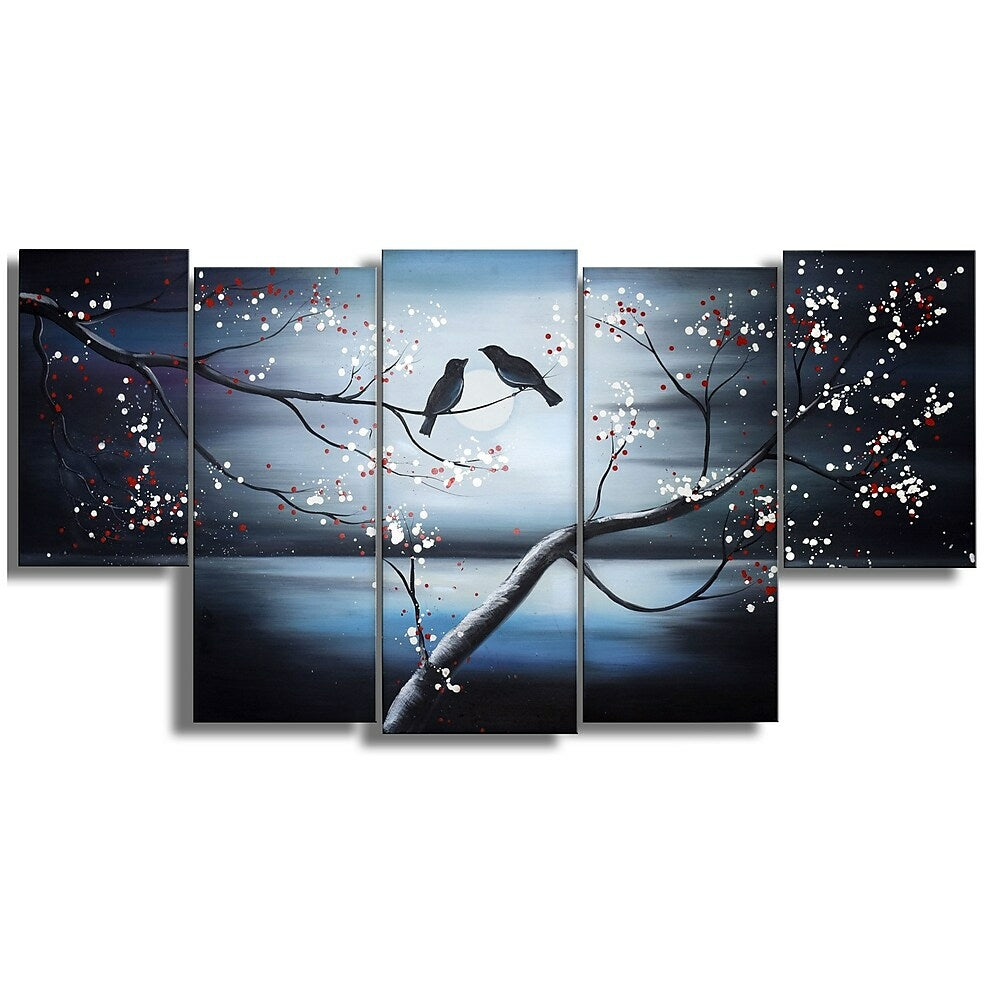 Image of Designart Together Forever 5-Panel Birds Canvas Art Print, 60" x 32", (PT1268-373)