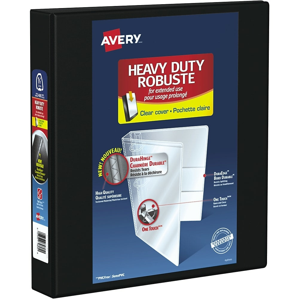 Image of Avery Heavy Duty View Binder, 1-1/2" Sized One Touch Locking D Ring, Black, (79695)