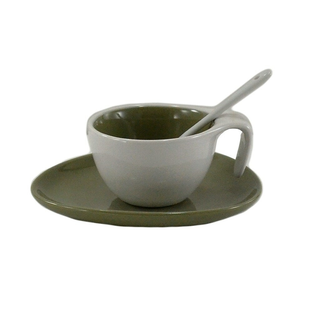 Image of Tannex 6 Espresso Cups and Saucers with Spoon, 2oz, Dull Green, 6 Pack