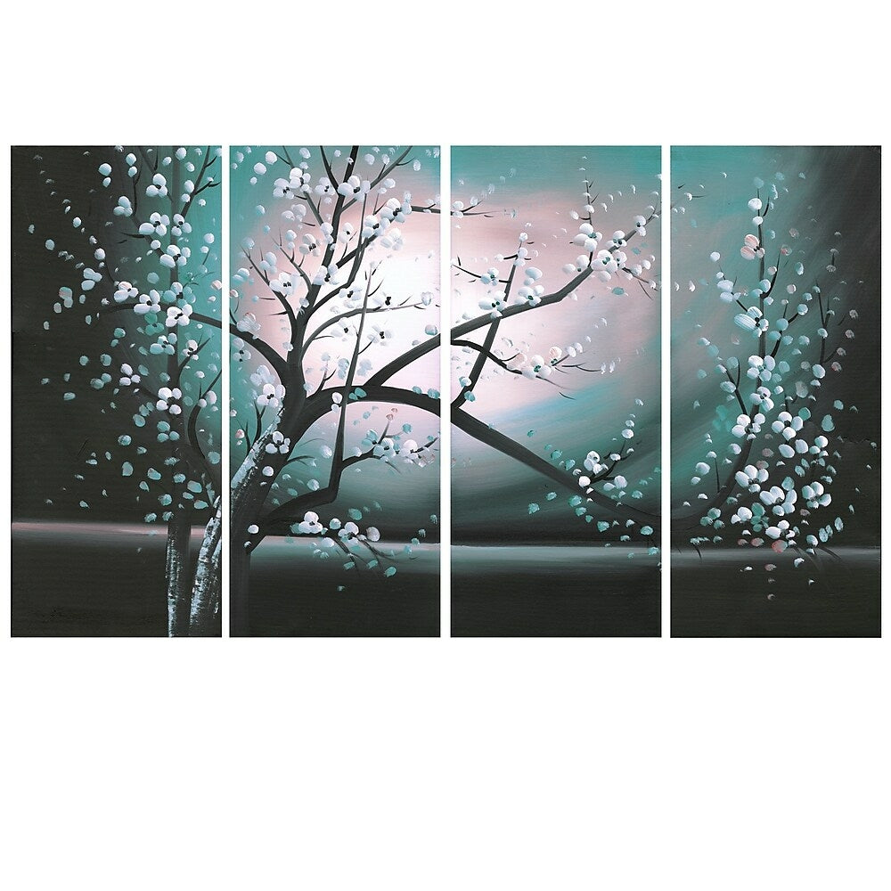 Image of Designart Blossoming in the Moonlight, 4 Piece Wall Art Canvas, (PT271-EMERAUD)