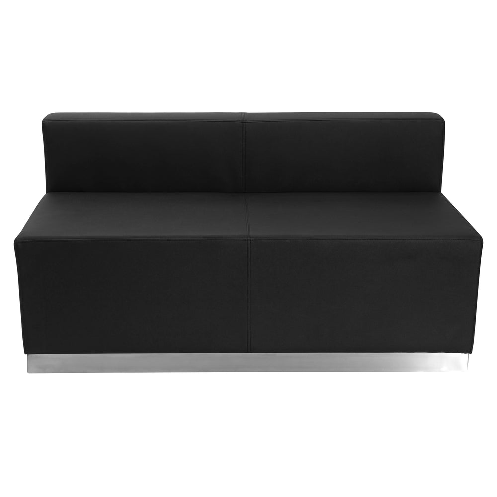 Image of Flash Furniture HERCULES Alon Series Black Leather Loveseat with Brushed Stainless Steel Base