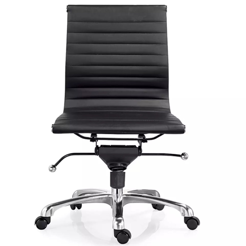 Image of Plata Import Atoni Office Chair Leather Upholstery Low Back Armless Metal Frame - Black