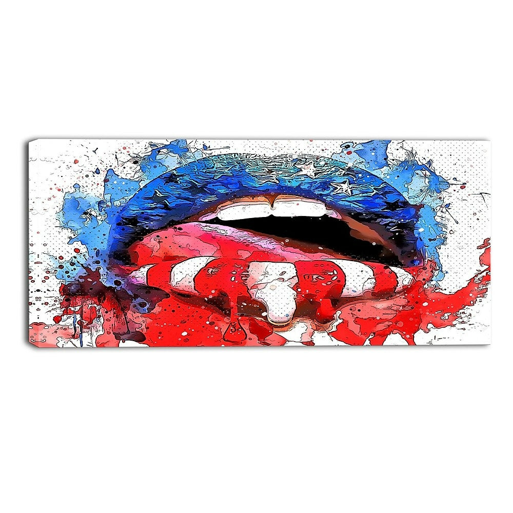 Image of Designart Red White and Blue Lips Sensual Canvas Art Print, 40" x 20", (PT2939-40x20)