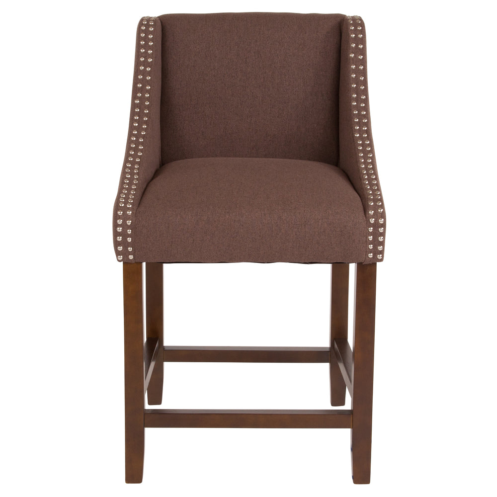 Image of Flash Furniture Carmel Series 24" High Transitional Walnut Counter Height Stool with Accent Nail Trim - Brown Fabric