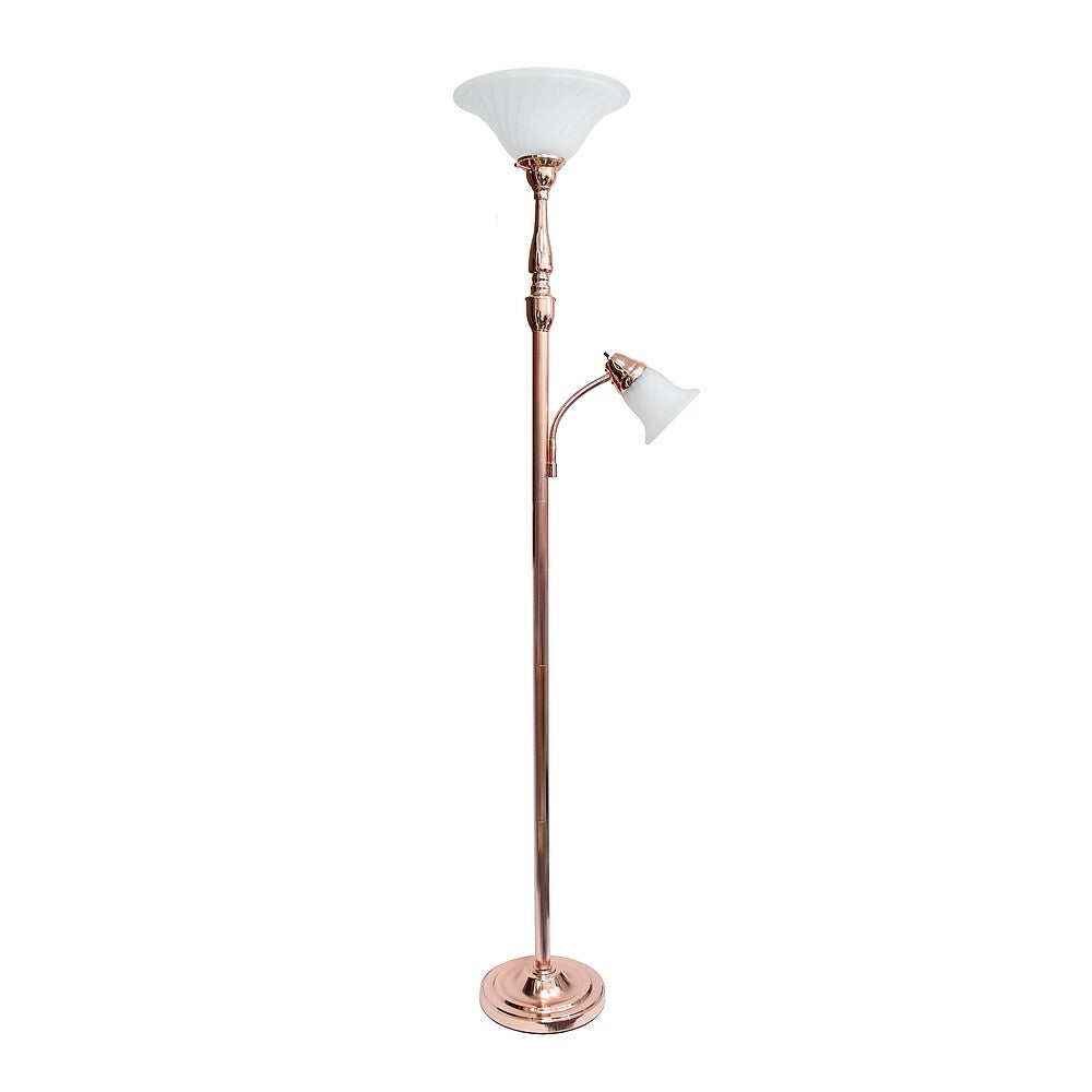 Image of Elegant Designs 2 Light Mother Daughter Floor Lamp, White Marble Glass Shades, Rose Gold (LF2003-RGD)