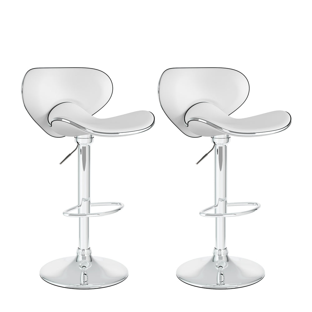 Image of CorLiving Curved Form Fitting Adjustable Bar Stool, White Leatherette, 2 Pack