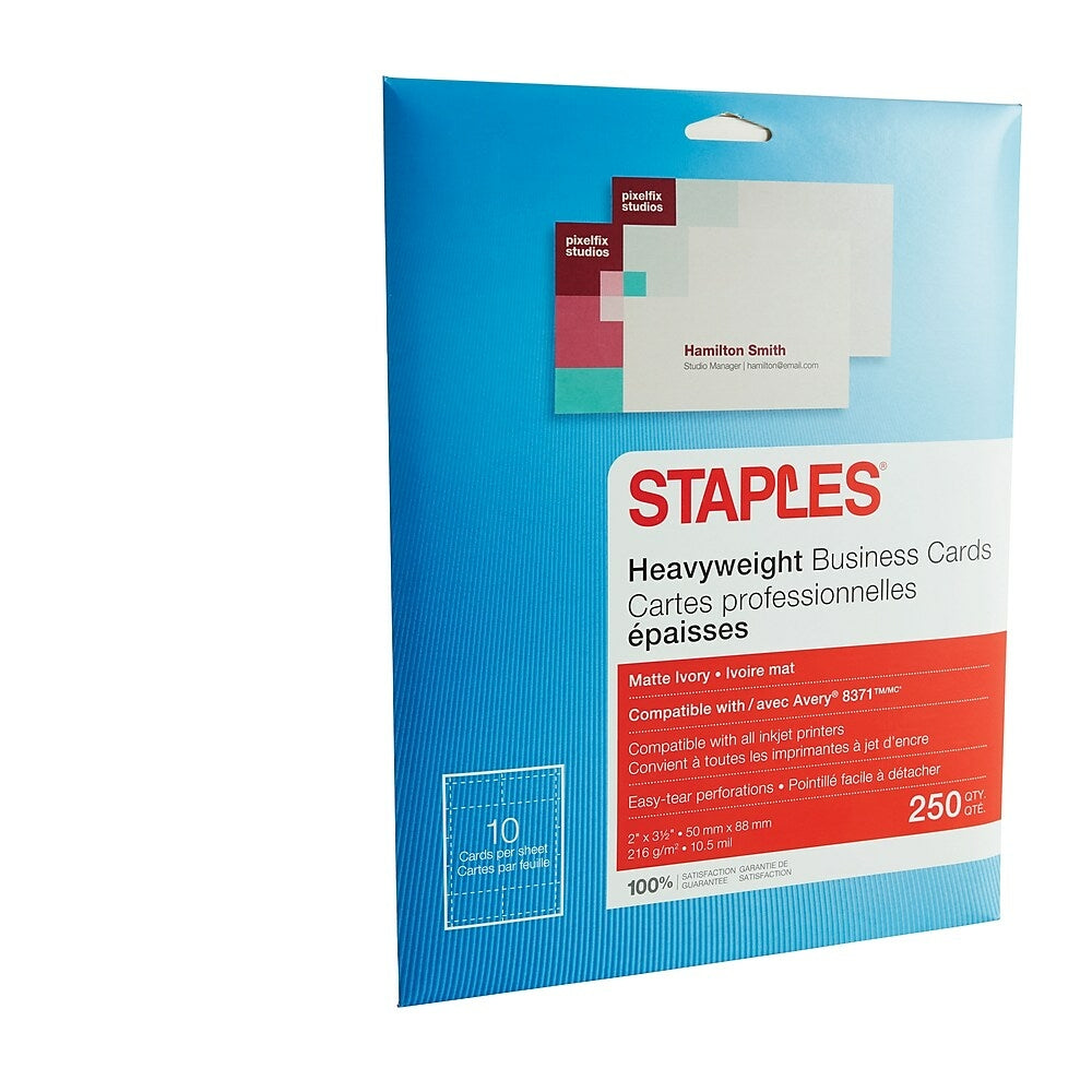 Image of Staples Inkjet Business Cards - 2" x 3 1/2" - Matte Ivory - 250 Pack, White