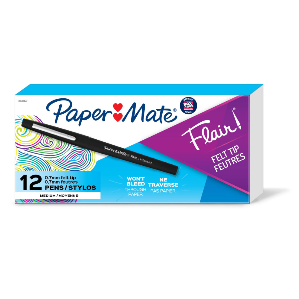 Image of Paper Mate Flair Felt-Tip Pens - 0.7mm - Black - 12 Pack