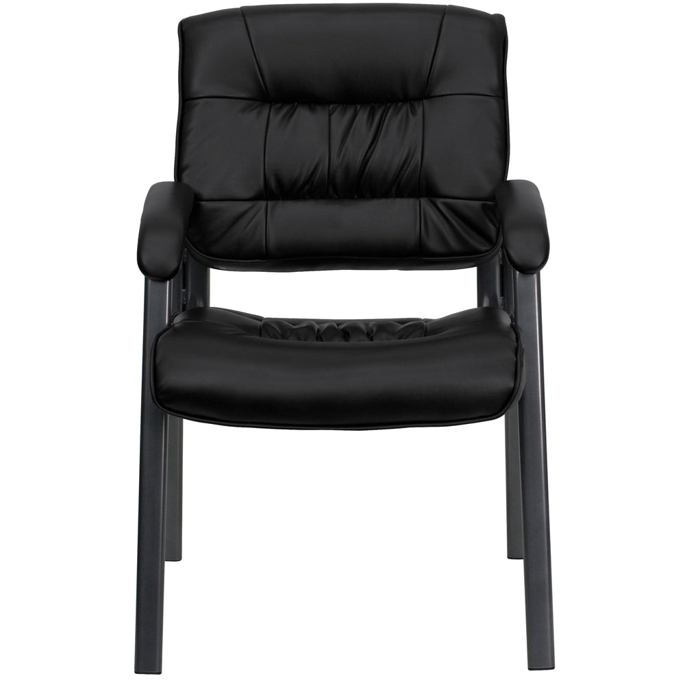 Image of Flash Furniture Black Leather Executive Side Reception Chair with Titanium Frame Finish