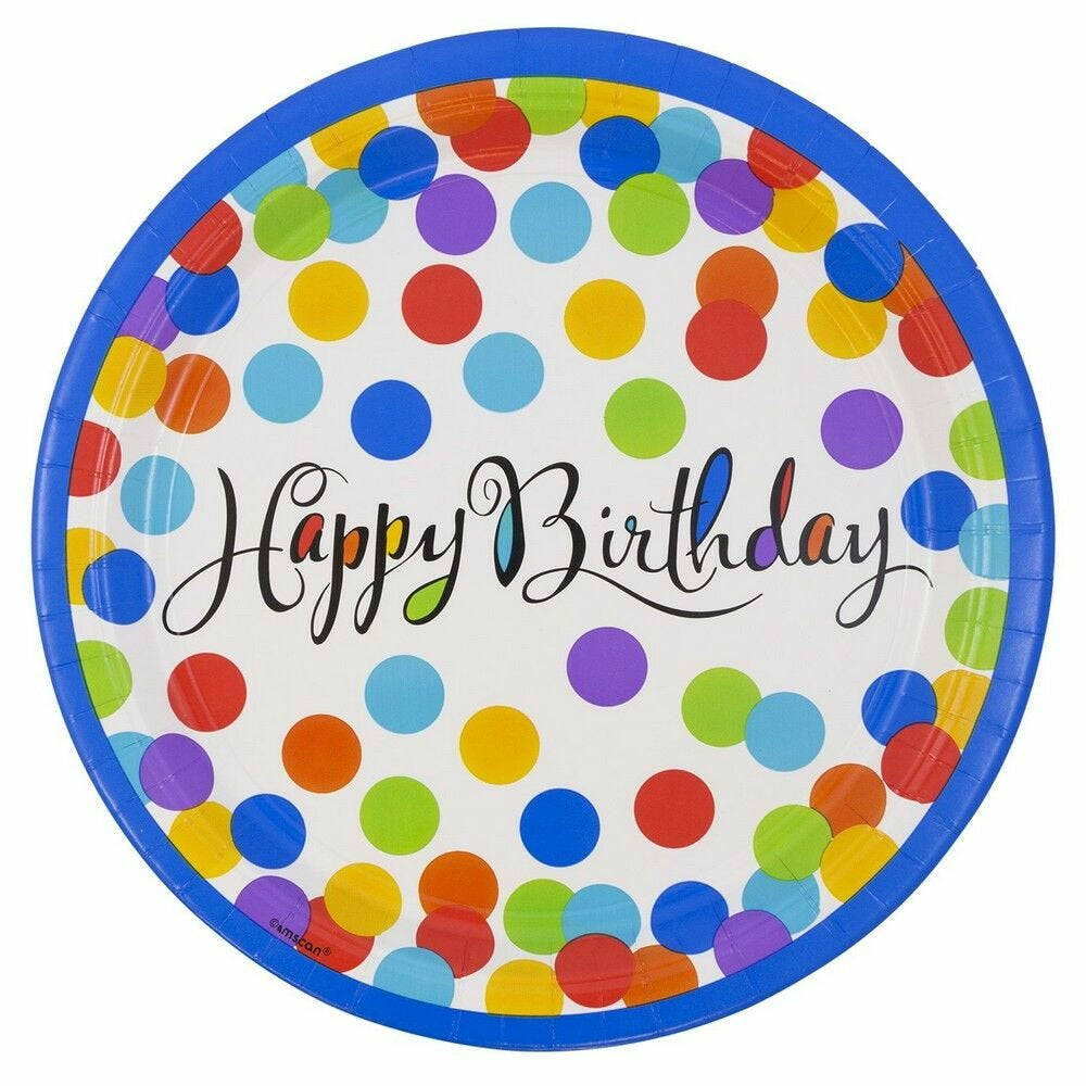Image of JAM Paper Birthday Party Paper Plates - Large - 10 1/2" - Confetti Bash Design - 18 Pack