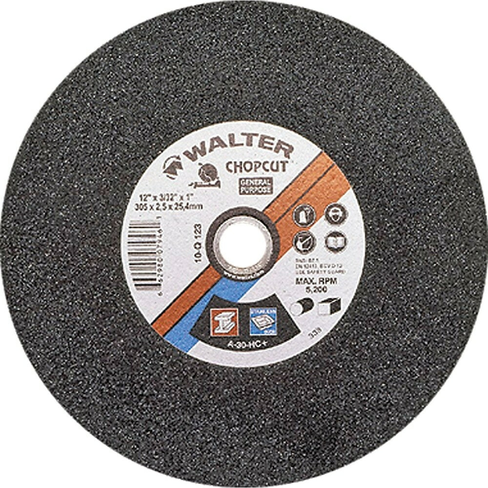 Image of Walter Surface Technologies Chopcut Chop Saw Cut-Off Wheel, 12" x 3/32", 1" Arbor, Type 1, 5200 Rpm - 6 Pack