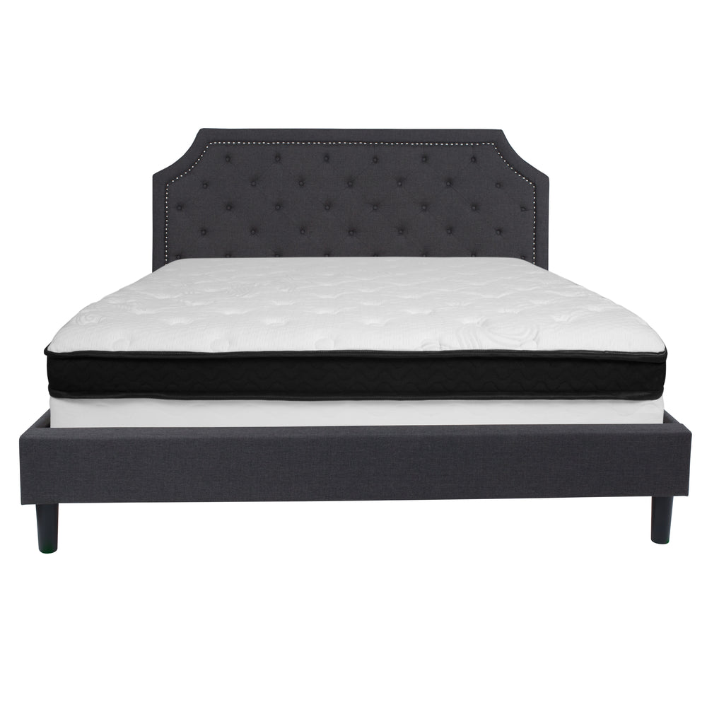 Image of Flash Furniture Brighton King Size Tufted Upholstered Platform Bed with Memory Foam Mattress - Dark Grey Fabric