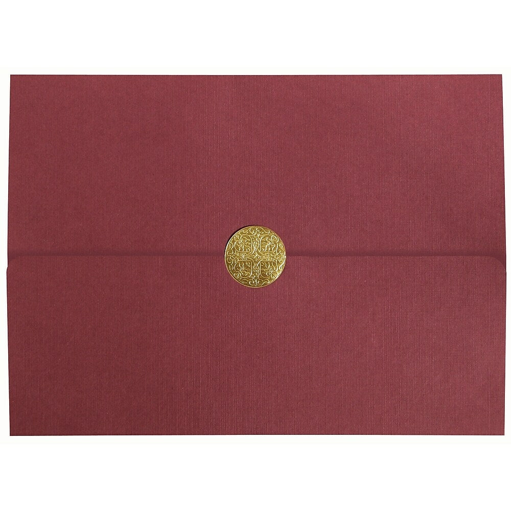 Image of St. James Elite Medallion Fold Certificate Holders, Linen, Burgundy with Gold Medallion, 5 Pack