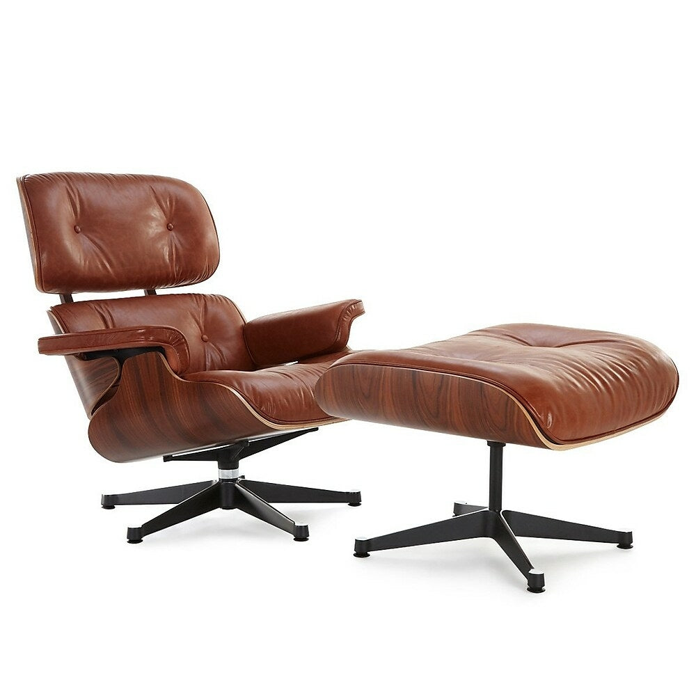 Image of Nicer Furniture 100% Italian Genuine Eames Lounge Chair and Ottoman, Cigar Brown