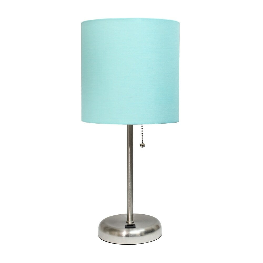 Image of LimeLights Stick Lamp with USB Charging Port, Fabric Shade, Aqua (LT2044-AQU)