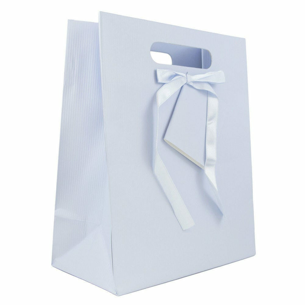 Image of Jam Paper Gift Bags with Rope Handles - Large - 10" x 13" x 5.5" - Light Blue Pinstripe - 3 Pack
