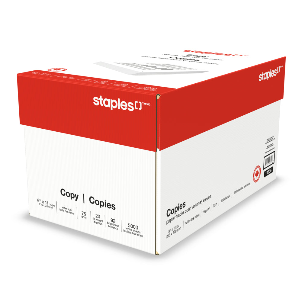 Image of Staples Copy Paper - 20 lb. - 8.5" x 11" - White - 5000 Sheets