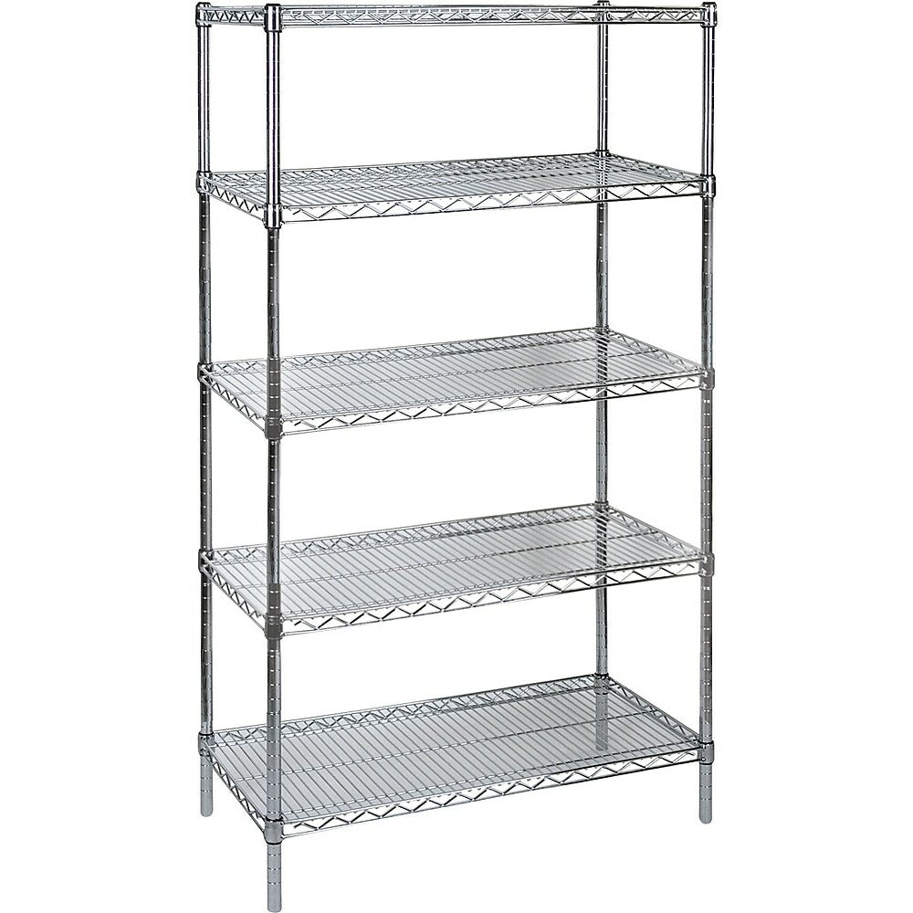 Image of Kleton Heavy-Duty Chromate Wire Shelving, 5 Tiers, 36" W x 74" H x 14" D