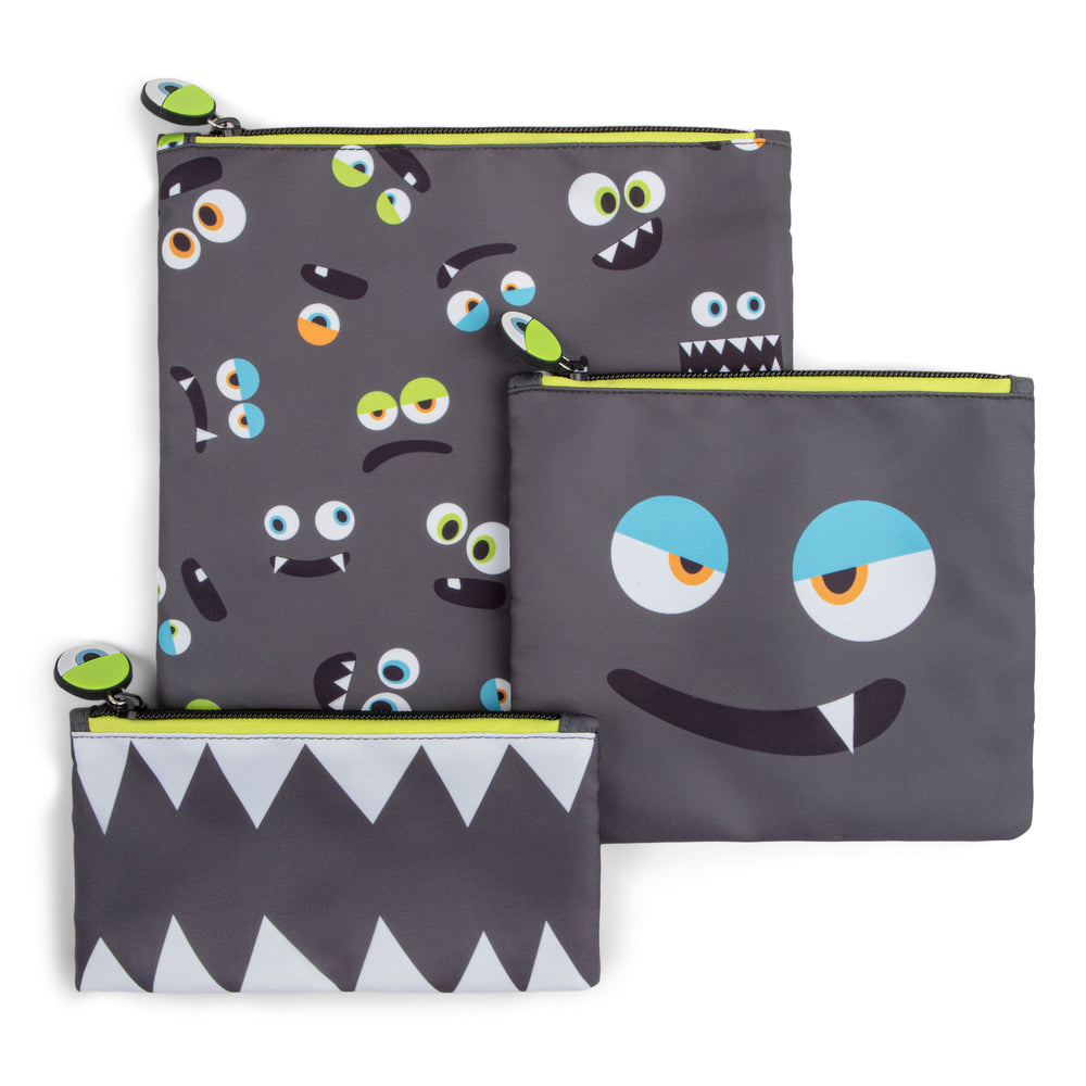 Image of BondStreet Reusable Snack Bags - Grey Monsters - 3 Pack