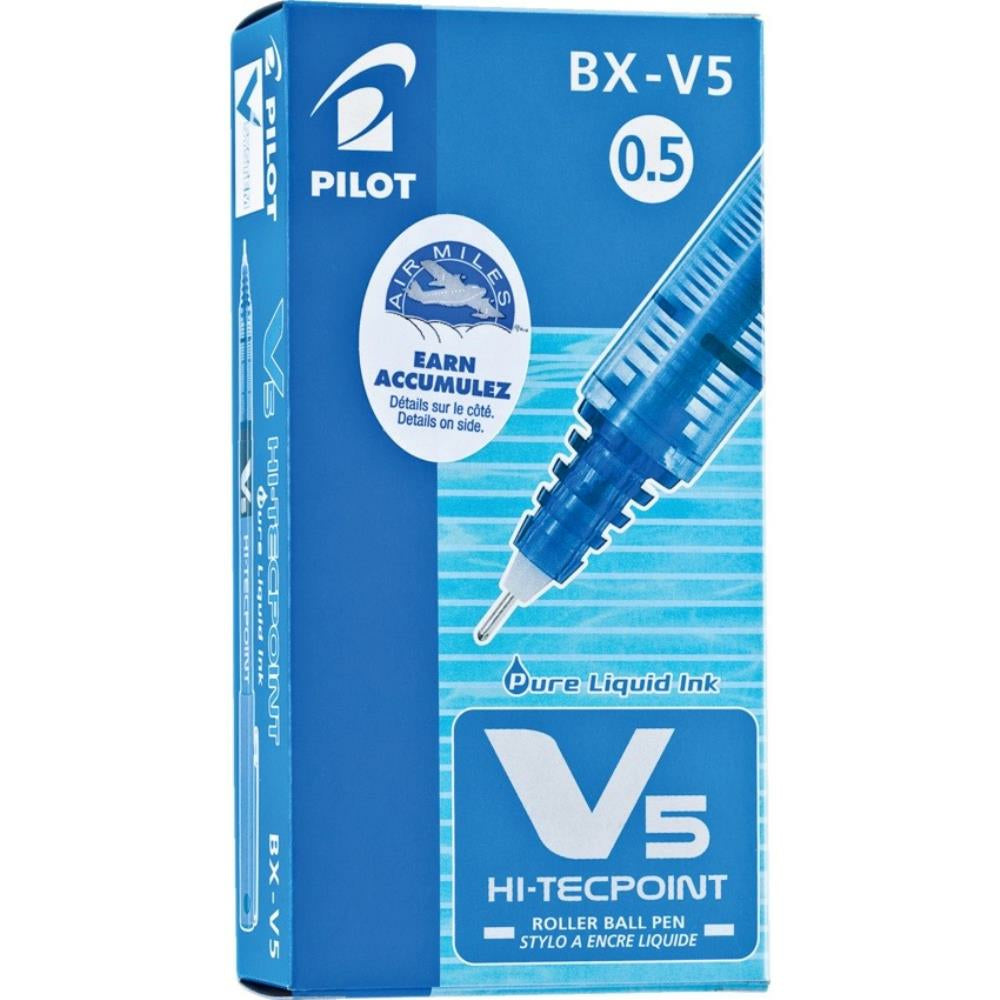 Image of Pilot Hi-Tecpoint Rollerball Pens, V5, Blue, 12 Pack