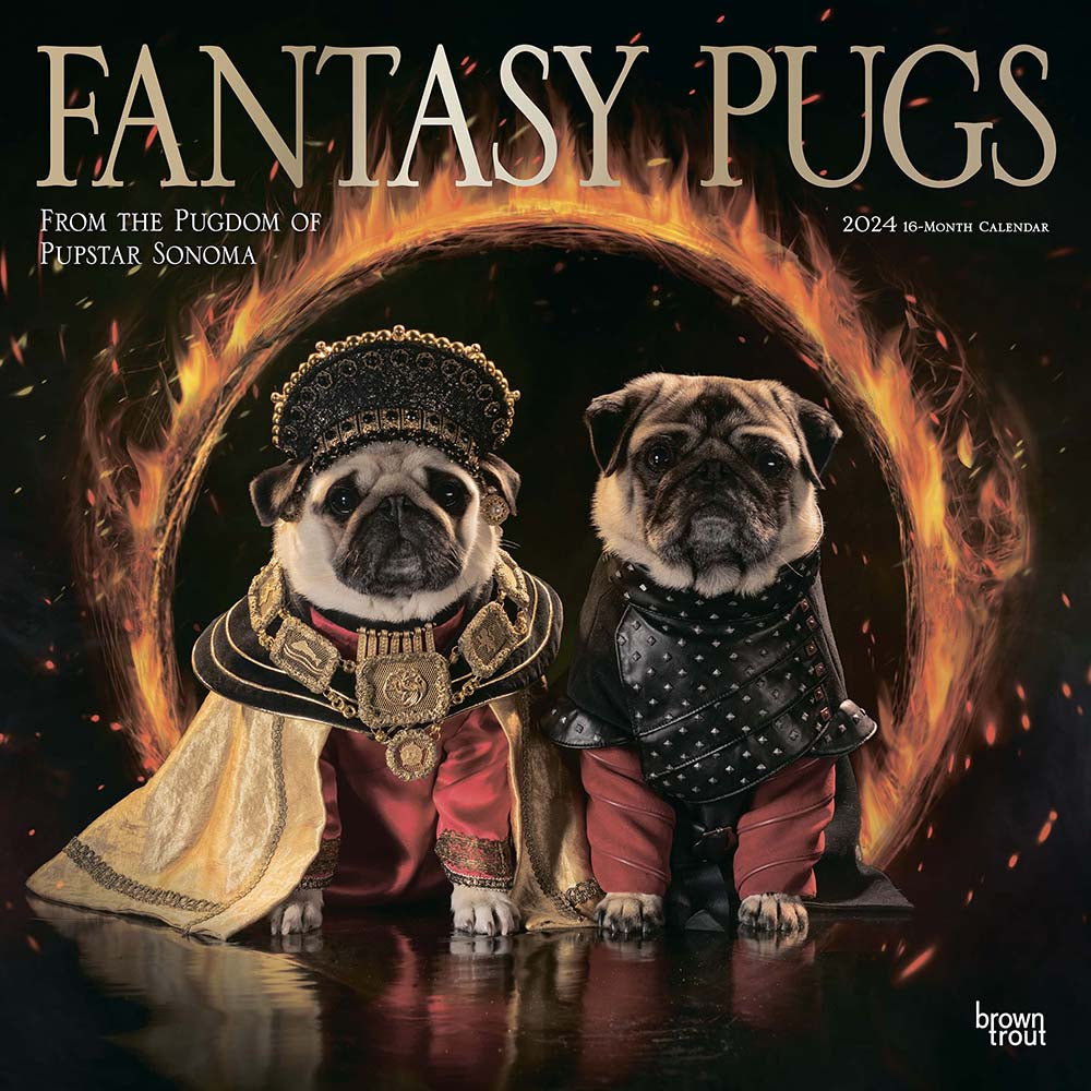 Image of BrownTrout 2024 Fantasy Pugs Monthly Square Wall Calendar - 12" x 12" - Assorted - English
