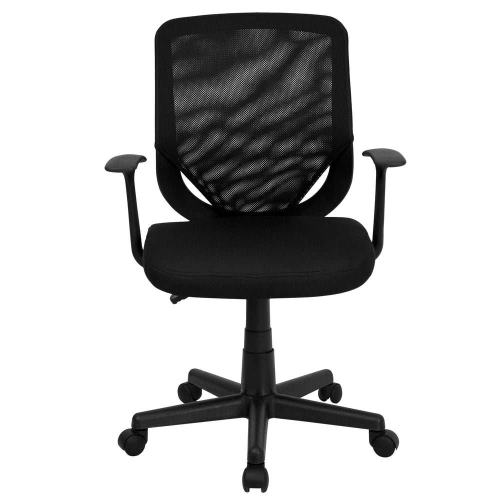 Image of Flash Furniture Mid-Back Mesh Tapered Back Swivel Task Chair with T-Arms - Black